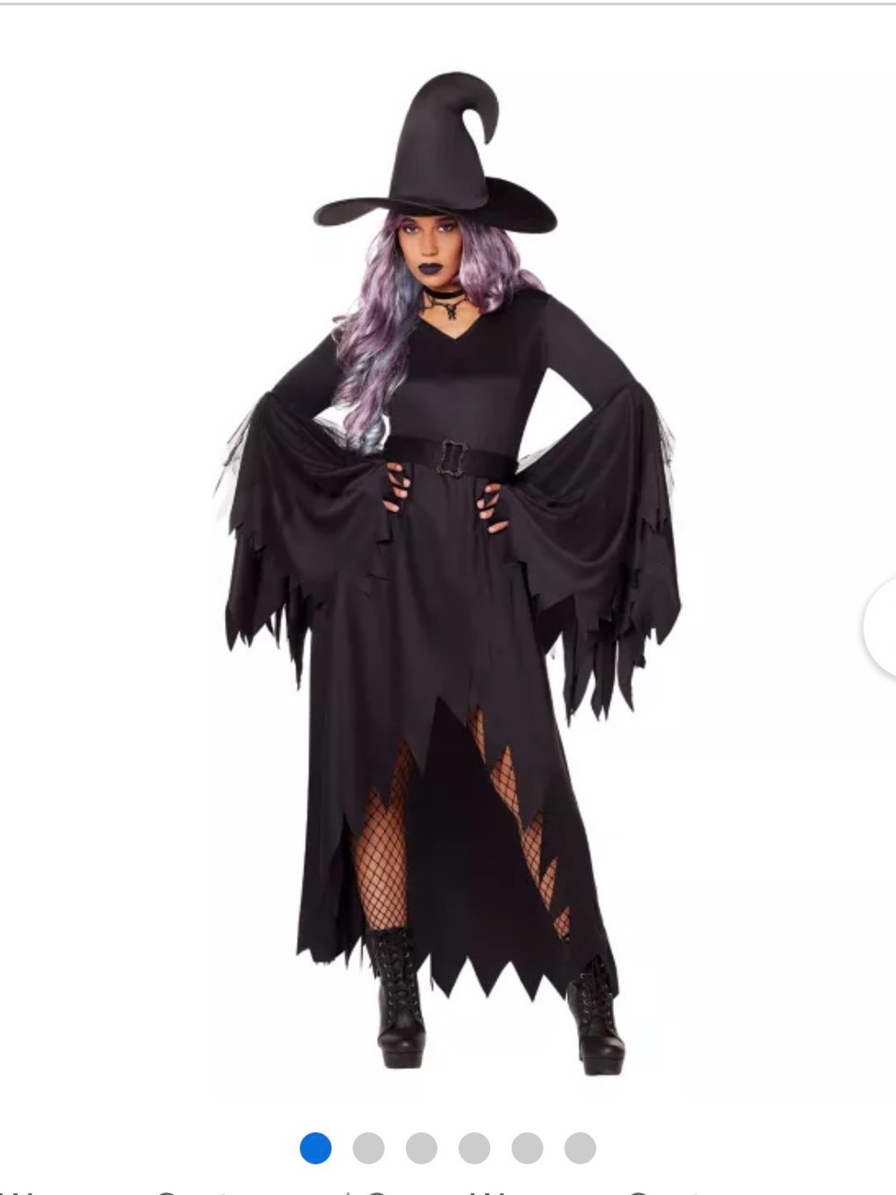 Spirit Black Jagged Hem Witch Costume with Pointed Hat